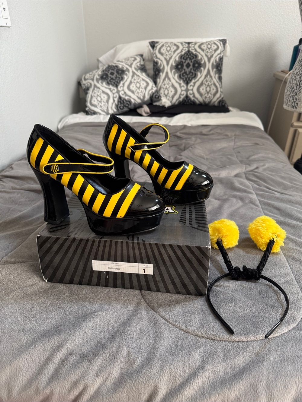 Funtasma Black and Yellow Striped Platform Mary Jane Heels